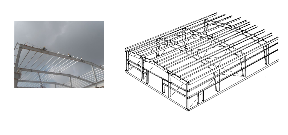 Erection of main and secondary framing of steel structure installation
